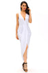Sexy White Draped Slit Front Maxi Dress